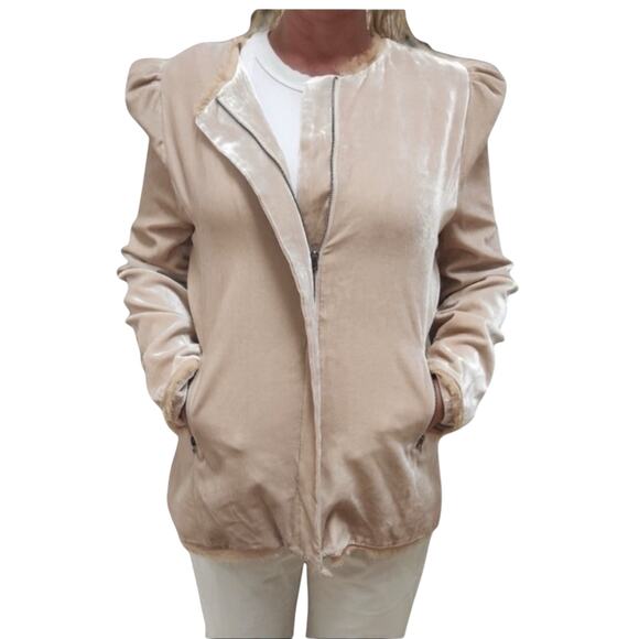 LoveShackFancy Sienna Velvet Puff Sleeve Jacket in Toasted Almond